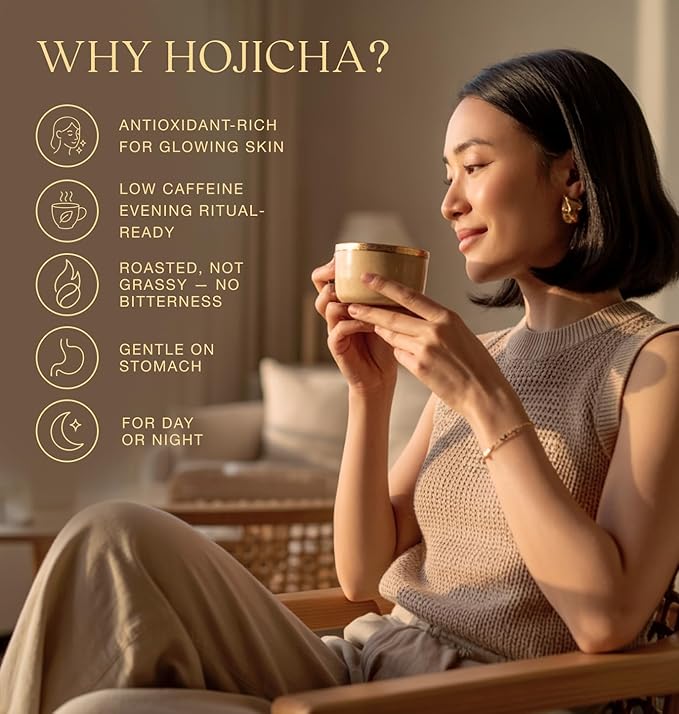 Queen Omi Organic Hojicha Powder | 80g | 100% Organic Japanese Roasted Green Tea Powder—Matcha & Coffee Alternative | Low Caffeine, Antioxidant-Rich, Smooth, Toasty, Nutty Flavor (Dark Roast)