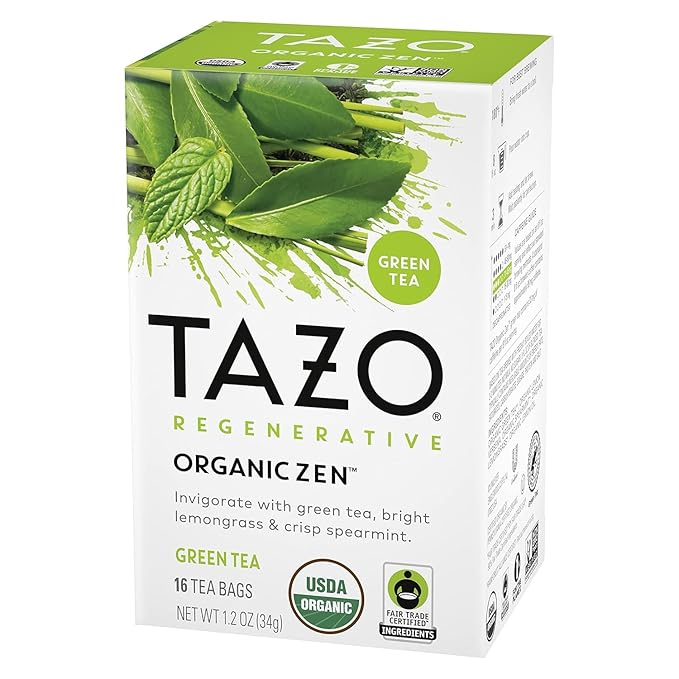 TAZO Tea Bags, Regenerative Organic: Refresh Mint Herbal Tea, & Zen Green Tea 16 CT (1ea) (Variety Pack)
