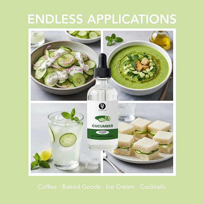 Dolce Flav Natural Cucumber Extract – 2 Ounce Water-Soluble Kosher, Sugar-Free, Concentrated Birthday Cake Flavor for Frosting, Cupcakes & Ice Cream, Includes Measured Dropper