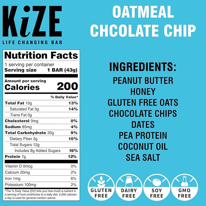 KiZE Energy Bars - Peanut Butter Lovers Variety Pack - Gluten Free, Dairy Free Options, Non-GMO, and High Protein Meal Replacement Energy Bars, Clean and Simple Food Ingredients - 7-10g High Protein Snacks, (10 Count)