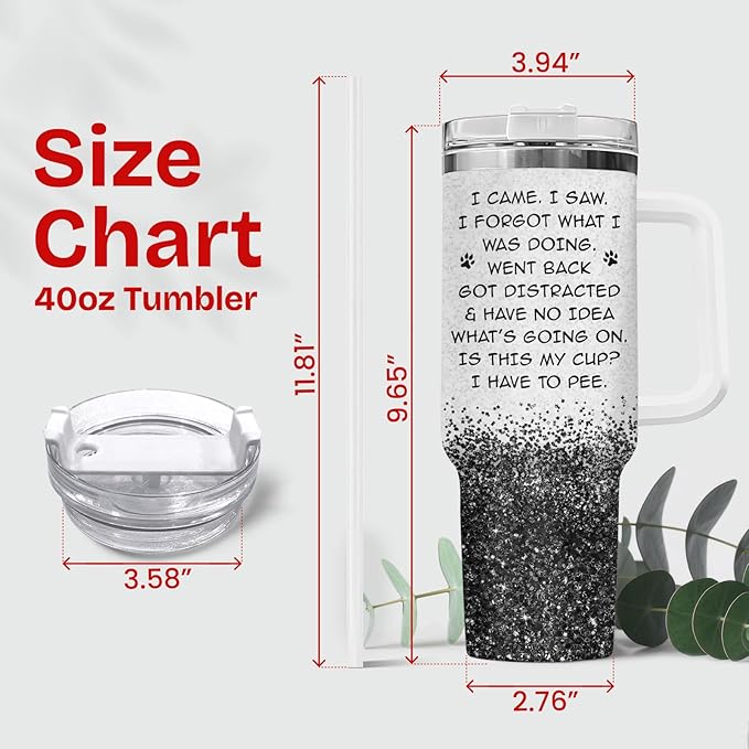 34HD Funny Black Cat Tumbler with Handle and Straw, 40oz Cute Furry Friend Travel Mug Stainless Steel, I Came I Saw Cup, Birthday Gifts for Cat Lovers Women Men