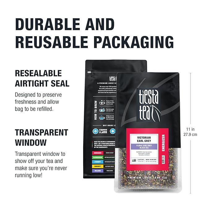 Tiesta Tea - Victorian Earl Grey, Loose Leaf, Floral Earl Grey Black Tea, Premium Blend, High Caffeinated Black, Make Hot or Iced Brews Up to 200 Cups, 16oz Resealable Bulk Pouch
