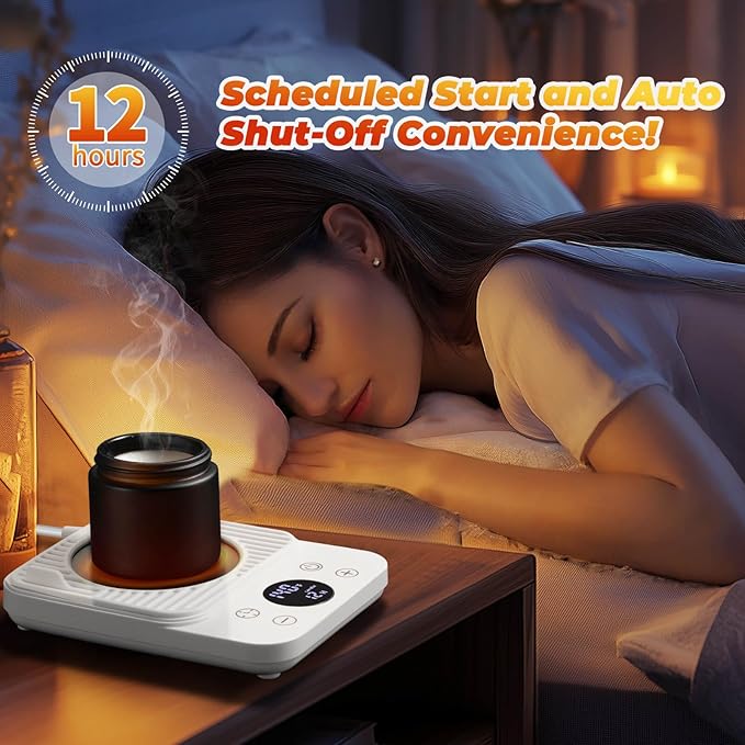 Cup Warmer for Coffee - Fastest Heating, Coffee Cup Warmer for Desk Auto Shut Off, 1-12h Timer for Scheduled Start, Electric Beverage Warmer for Coffee, Tea & Candles (White, NO Cup)