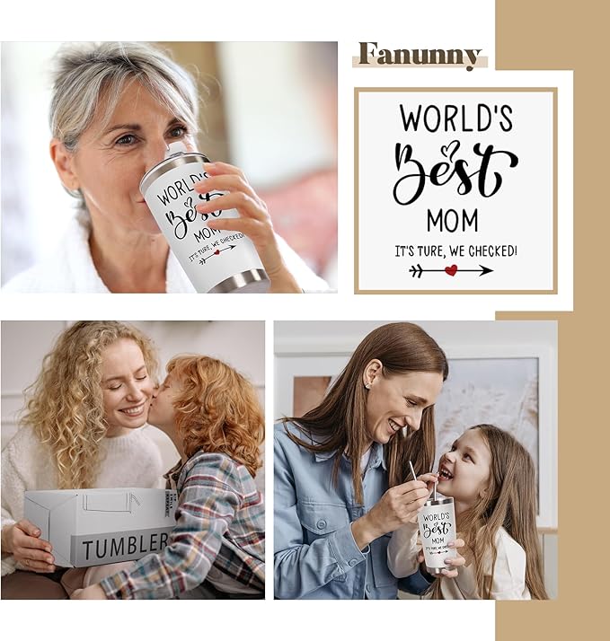 Mothers Day Gifts for Mom Women from Son, Daughter, World's Best Mom Gift for her Ideas Thank You Present - 20 OZ Travel Coffee Tumbler