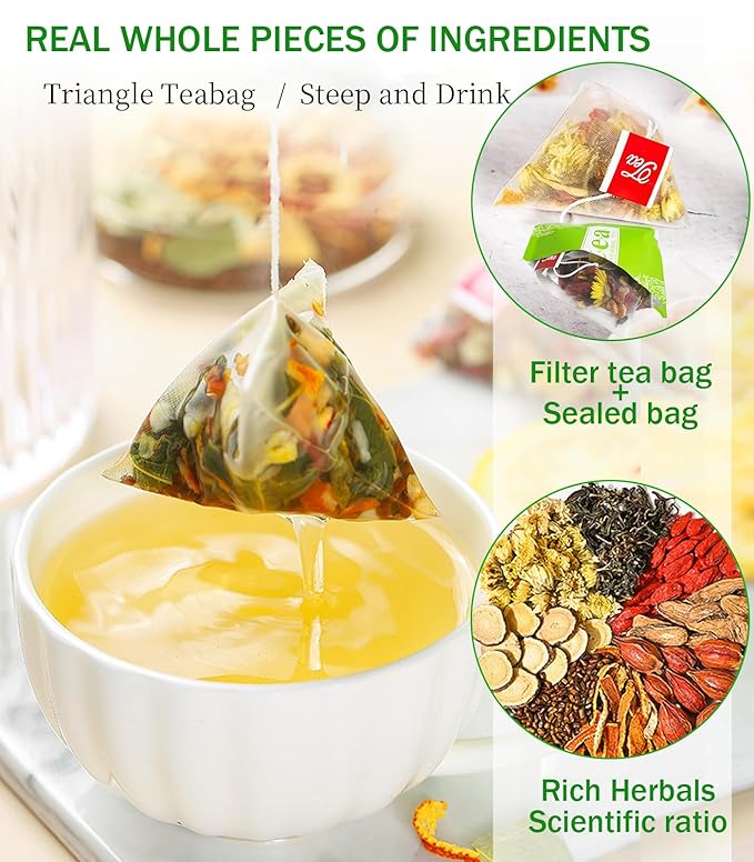 30 Bags Goji Berry Chrysanthemum Tea for Liver Health, Dandelion Wolfberry Tea Bags, Chinese Health Herbal Tea, Include Cassia Seed, Licorice, Orange Peel, Gardenia, Tea Loose Leaf(2 Boxes, 30bags)