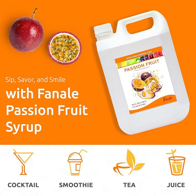 Fanale Premium Flavoring Concentrated Syrup for Bubble Tea 5.5 lb | Passion Fruit Flavor Syrup | for Boba Tea, Smoothies, Slushes, Desserts | 5.5 lb | SRP503