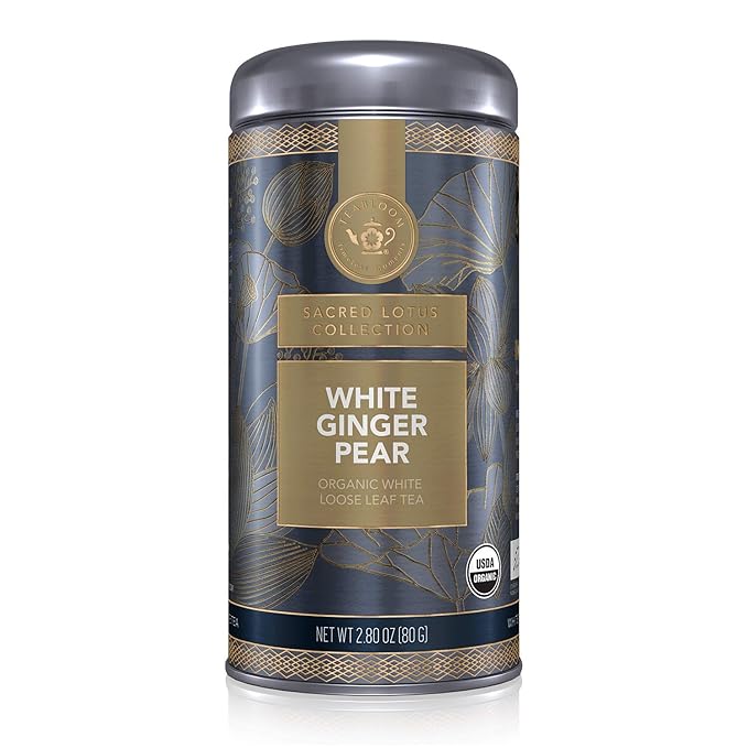 Teabloom Organic White Tea, White Ginger Pear Loose Leaf Tea, Distinctive and Delicate White Tea, USDA Certified Organic and Kosher Certified, 2.80 oz/80 g Canister Makes 35-50 Cups