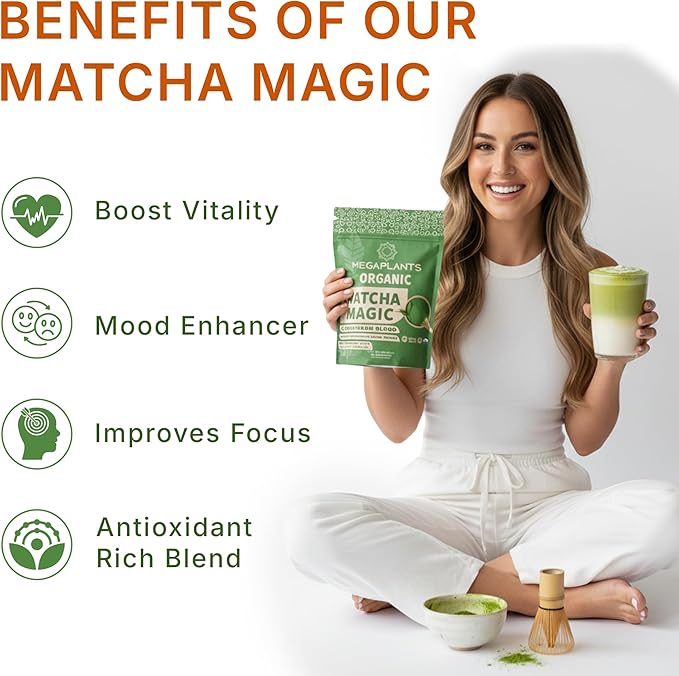 Mushrooms Matcha Magic - USDA Organic Ceremonial Grade Japanese Matcha (30 Serving)- with Reishi, Lion’s Mane, Chaga, Cordyceps & Turkey Tail – Superfood for Focus & Energy.
