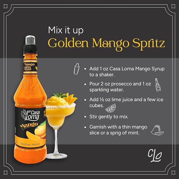 Casa Loma Premium Mango Syrup – 750 ml Authentic Colombian Gourmet Artisan Crafted Syrup Sauce for Beverages, Desserts, Cooking & Mixology, Made with Real Fruit, Vegan, Non-GMO, and Gluten-Free