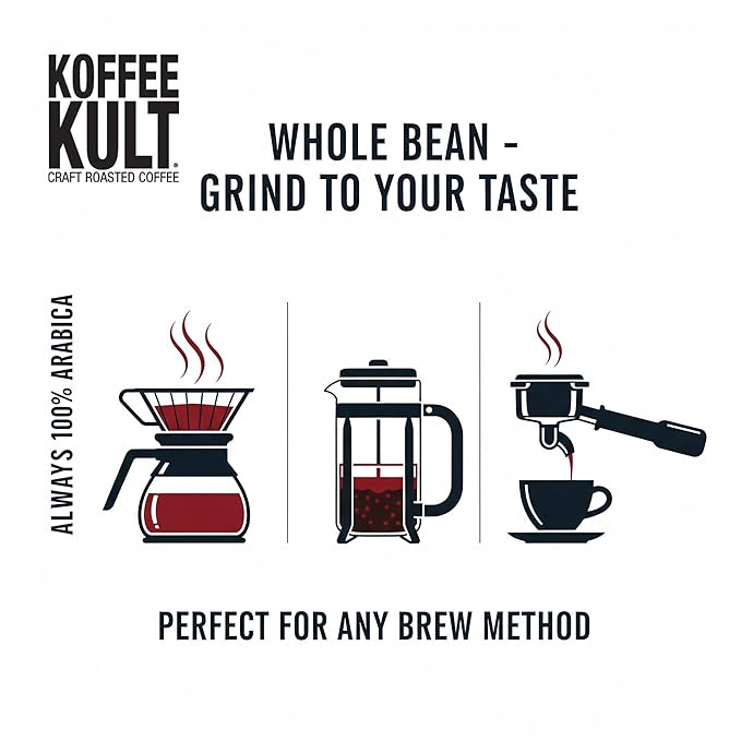 Koffee Kult Dark Roast Whole Bean Coffee 100% Arabica Coffee Beans, Gourmet Artisan Blend with Chocolate & Cinnamon Notes - 80oz Resealable Bag