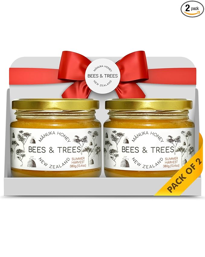 Bees & Trees New Zealand Manuka Honey 830+ & 550+ MGO – Pure, Raw, Unpasteurized Monofloral Superfood Honey for Wellness & Vitality – Bioactive, Nutrient-Rich Manuka Honey – 300g & 380g (2 pack)