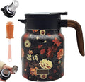 Vintage Floral Pattern Teapot – Built-In Infuser, 800ML/1000ML Heatproof Stainless Steel Teapot with Lid for Hot Drinks (Red, 1000ml-Wooden handle)