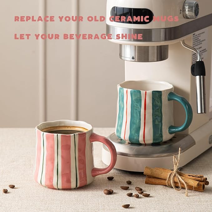 Stripe Ceramic Coffee Mugs, 12oz Vibrant Striped Red and Green Alternating Design Cute Mugs, Dishwasher & Microwave Safe Cups for Coffee, Tea, and Cocoa, Perfect for Daily Brews tea or coffee