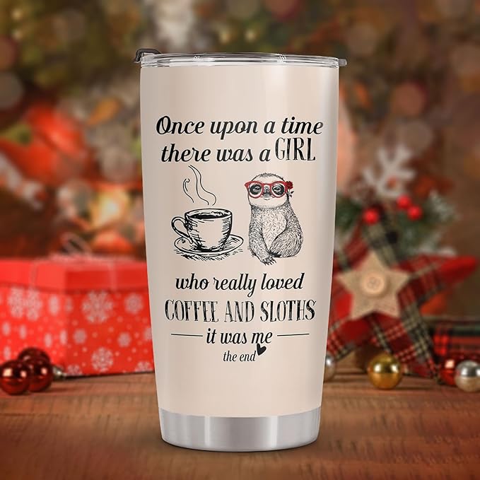 34HD Just A Girl Who Loves Sloth Tumbler with Lid, 20oz Stainless Steel Sloth Coffee Mug, Animal Gifts for Women Teen Girls Coworker Friend, Animal Lover Gifts for Birthday Mothers Day Christmas