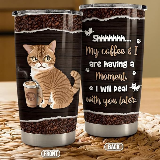 Cat Tumbler 20oz Stainless Steel Insulated Travel Mug Cup for Women Girls Coffee Lovers Gifts for Birthday Christmas