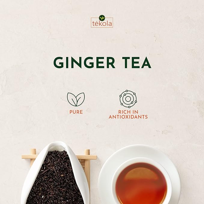 tekola Tea Co. - Ginger Tea, Premium Blend, Processed and Packed in Ceylon, Black Tea Loose Leaf with Natural Ginger Root, Robust and Flavorful Sweet and Spicy, 3 Ounces Pouch