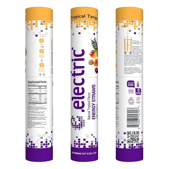 Smooth and Gentle Caffeine Energy. No Sugar. No Calories. Healthy and All Natural Natural Tropical Tango – 10 Straw Pack