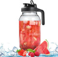 64OZ Glass Pitchers with Lid, Wide Mouth Water Jugs, Leak-Proof Airtight Mason Jars for Cold Brew Coffee, Iced tea, Milk, Food Storage, Sun Tea, Black