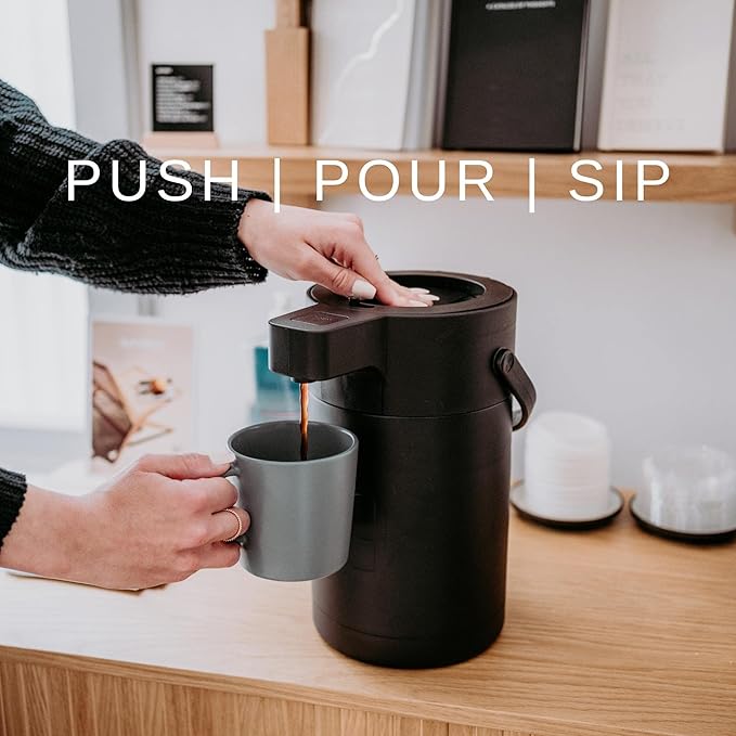 Hastings Collective Airpot Coffee Dispenser with Pump 2.5 Liter - Insulated Stainless Steel Thermal Coffee Carafe 12 Hour Hot/24 Hour Cold - Hot Beverage Dispenser for Water Coffee Tea (Black)