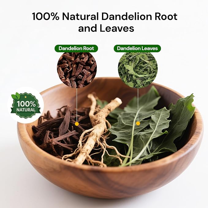 Dandelion Leaf and Root Tea bags, Natural Chinese Detox Herbal Tea Support Liver & Kidney Health and Aid Digestion Caffeine Free (1 Pack/100 Bags)