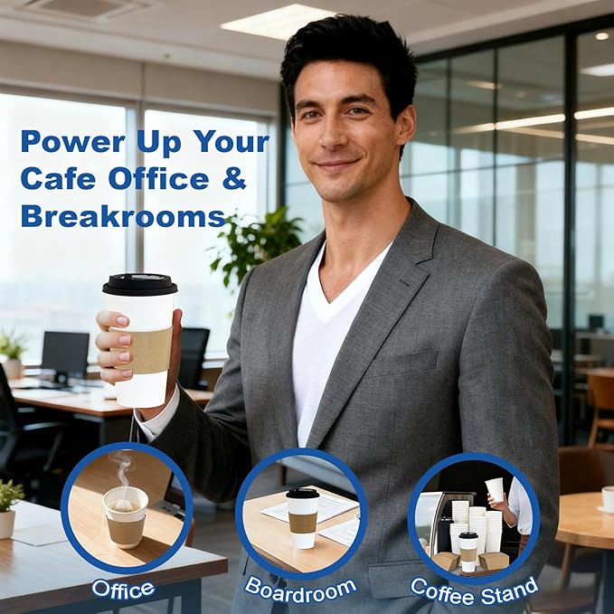 20 oz 300 Pack Coffee Cups with Lids and Sleeves, Straws, Hot Disposable To Go Travel Paper Cups Bulk for Office, Home Coffee Bar Accessories, Chocolate, Cocoa, Beverage (White)