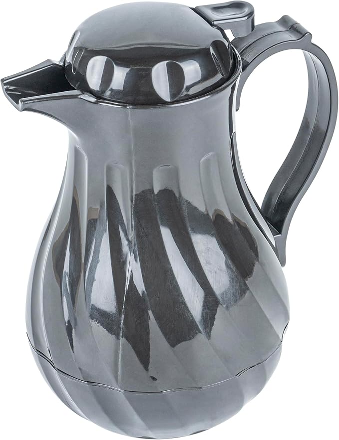Restaurantware-Restpresso 20 Ounce Coffee Carafe, 1 Insulated Coffee Server - Push-Button Top, Swirl Design, Black Plastic Pitcher, Built-In Handle, With Identification Tags