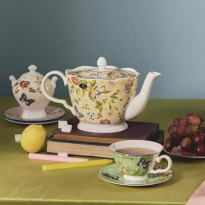 Aynsley Cottage Garden Windsor Fine Bone China Teapot - 37oz Classic Windsor Shape - English Cottage Style Gift Set