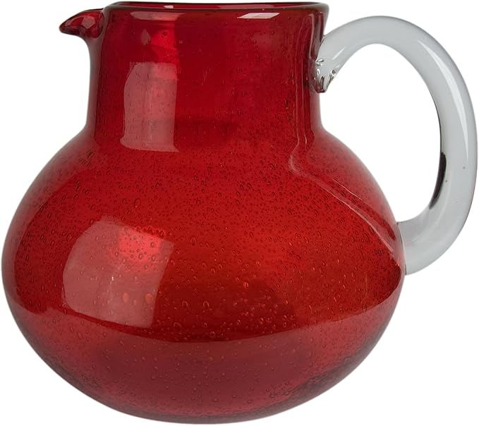 Artland Iris 90 Oz Handblown Glass Pitcher - Bubble Shape, Lead-Free - Versatile Drink Dispenser for Water, Juice, Cocktails - Enhanced Kitchen Decor, Dishwasher Safe (Ruby)
