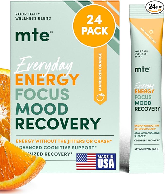 MTE Healthy Energy Drink Powder Packets | Caffeine Free & Sugar Free Energy | Boosted Focus and Productivity | 24 Drink Pouches | Paraxanthine Nootropic Supplement