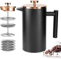 Miuly French Press Coffee Maker, 21Oz Stainless Steel Coffee Press with 3 Level Filtration System, Double Wall Insulated French Press with 4 Filters and 1 Metal Spoon, Black