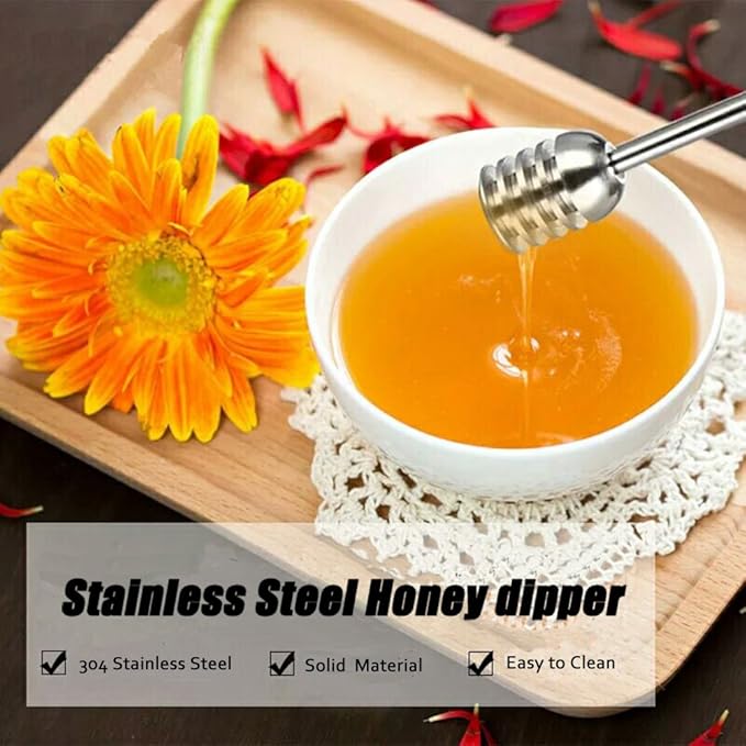 Stainless Steel Honey Dipper Stick 6.3 Inch Honey Wand Server for Honey Pot Dispense Drizzle Honey, Wedding Party Favors, Baby Shower (Yellow)