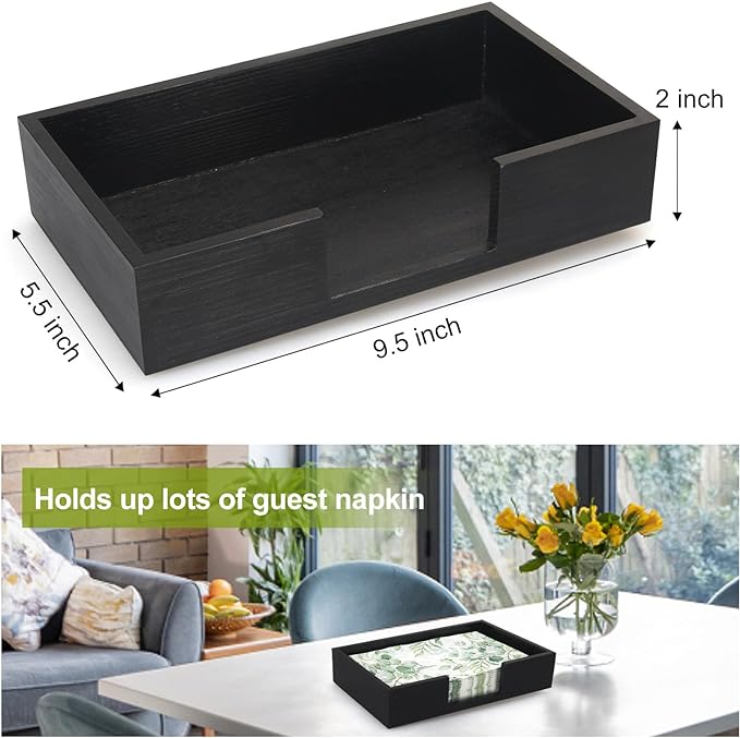 Black Wooden Napkin Holder Guest Towels Holder Flat Bathroom Napkins Holder Disposable Hand Towel Tray Cocktail Napkin Holder for Table Kitchen Counter Modern Paper Towel Holder Basket Accessories