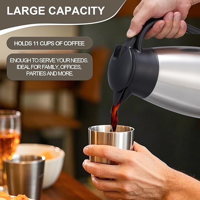 TIPTAP 70oz Thermal Coffee Carafe, Stainless Steel Insulated Vacuum Coffee Carafes For Keeping Hot and Cold, 2 Liter Beverage Dispenser