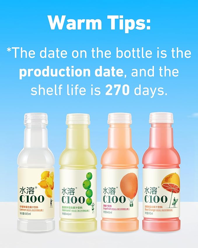 C100 Blood Orange Flavored Composite Juice Drink，100mg Vitamin C Per Bottle, 12% Real Fruit Juice, -15 fl oz, 445mL, 15 Pack