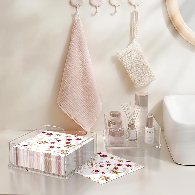 Napkin Holder, 2 PCS Clear Acrylic Guest Towel Holder for Table, Luncheon Napkin Paper Towel Tray, Buffet Napkin Dispenser Cocktail Napkin Caddy for Home Bathroom Kitchen Bar (Square 6.5"+7.5" Set)