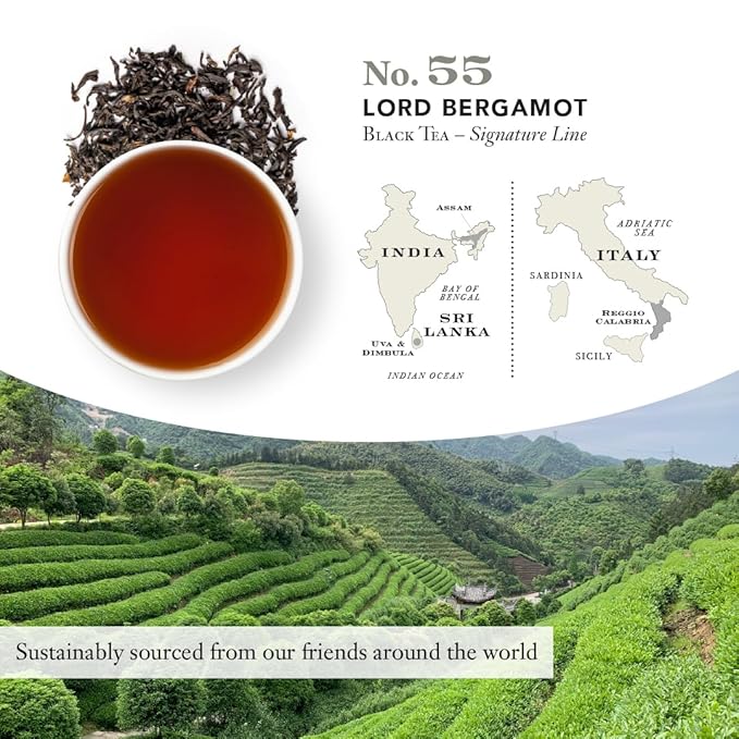 Steven Smith Teamaker Lord Bergamot No. 55, Caffeinated, Sugar-Free, Sustainably Grown, Full Leaf Earl Grey Black Tea Bags, 36 Sachets, 1.2oz each