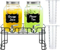 1 Gallon Glass Drink Dispensers for Parties, 2PACK Beverage Dispenser with Stand, Ice Cylinder and Stainless Steel Spigot 100% Leakproof, Beverage Dispenser for Lemonade Sun Tea