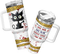 34HD Horror Cat Tumbler with Lid & Straw, 40oz Stainless Steel Vacuum Insulated Coffee Mug with Kitty, Horror Movie Cup, Black Cat Gifts for Women Birthday Halloween Christmas Mothers Day