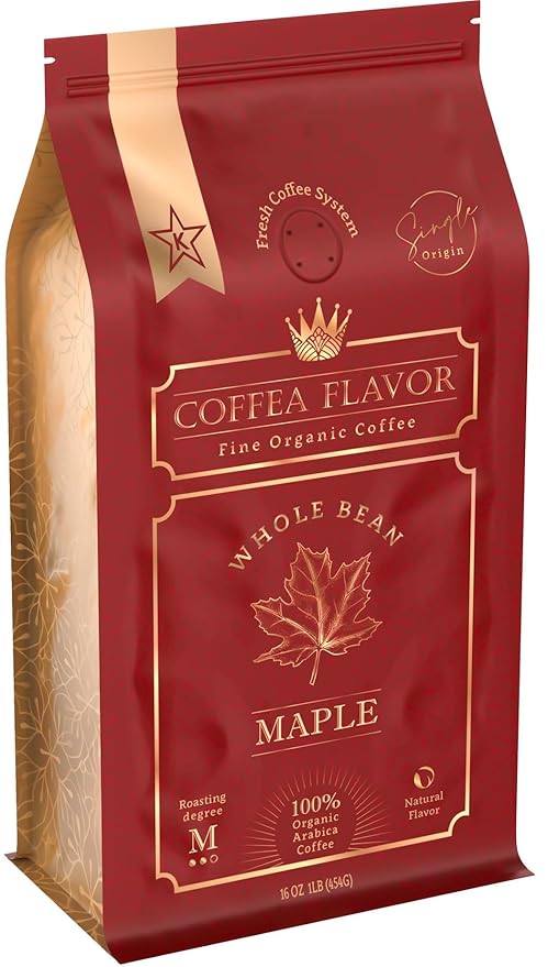 Maple flavored coffee – 100% arabica coffee beans whole, Single Origin, medium roast, USDA Organic, Naturally No Artificial Sweeteners– by Coffea Flavor