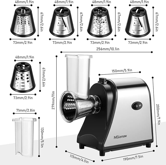 Nictemaw Electric Cheese Grater, 250W 5-in-1 Professional Cheese Grater Electric Vegetable Slicer, Electric Slicer Shredder for Veggies, Carrots, Carrot, Potatoes