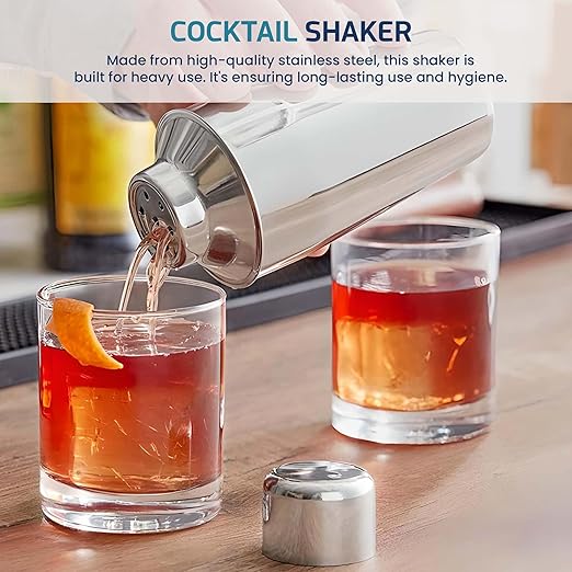 OCS Parts 3-Piece Stainless Steel Cocktail Shaker | 8-Ounce | Makes Perfect Mixed Drinks, Cocktails, and Coffees