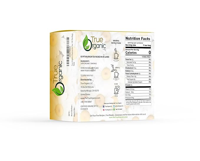 True Organic Premium Chamomile Tea |100 Count Tea Bags | USDA Organic & Kosher Certified |100 Envelop Organic Chamomile Tea Bags for Your Home & Cafe.