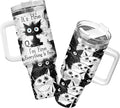 34HD Funny Black Cat Tumbler with Handle and Straw, 40oz Stainless Steel Vacuum Insulated Everything Is Fine Cup, Cat Lover Gifts for Women Birthday Mothers Day Halloween Christmas