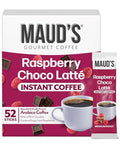 Maud's Raspberry Chocolate Flavored Instant Coffee, 52 ct, 100% Arabica Coffee, Medium Roast, Instant Hot or Iced Coffee - Just add water