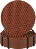 Coasters Set of 6,Coasters for Drinks,Coffee Table Decor Coaster with Holder,Suitable for Kinds Cup,Anti-SLI,Heat-Resisting,Silicone Cup Coaster and Home Decor (6 Pcs, Brown)