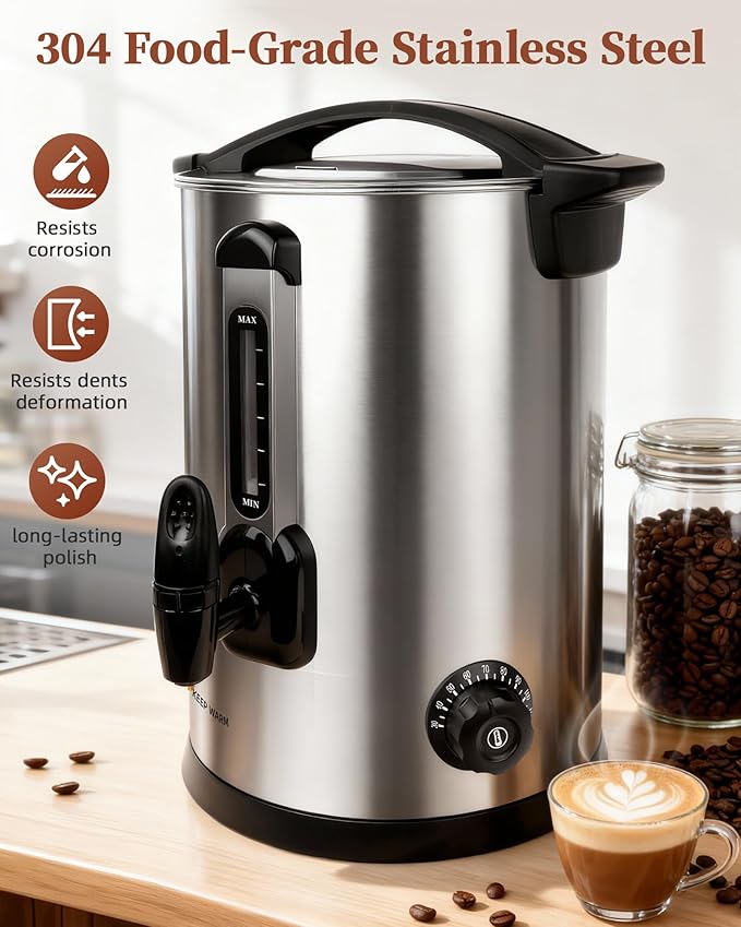 Commercial Coffee Urn, 100 Cup Coffee Maker and Hot Water Urn, 1500W Fast-Brewing Percolator for Business, Parties, Catering, and Large Gatherings (100 Cups)
