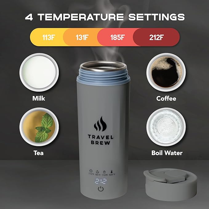 Portable Travel Kettle with Tea Infuser- Mini Electric Kettle with 4 Temperature Settings, with Auto Shut-Off & Boil Dry Protection (Gray)