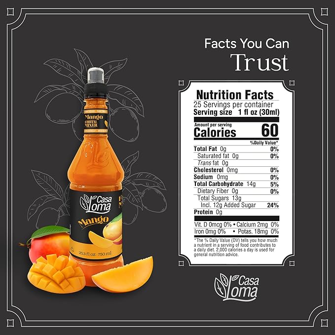 Casa Loma Premium Mango Syrup – 750 ml Authentic Colombian Gourmet Artisan Crafted Syrup Sauce for Beverages, Desserts, Cooking & Mixology, Made with Real Fruit, Vegan, Non-GMO, and Gluten-Free