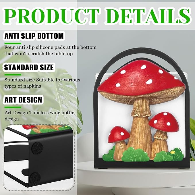 Mushroom Paper Towel Holder Napkin Holder Tabletop Tissue Stand Countertop Decor for Kitchen Rustic Farmhouse Napkin Accessories Country Decor