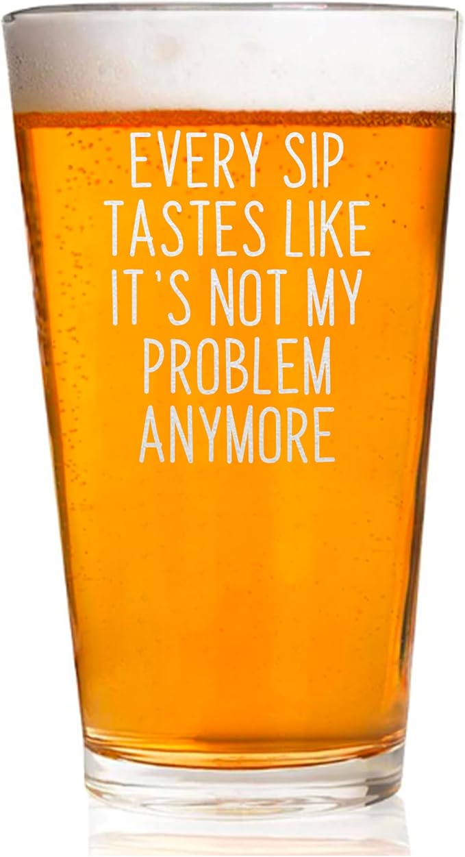 Every Sip Premium 16 oz Beer Pint Glass, Laser Engraved Beer Pint for Retirement, Lead-Free Drinking Glass, Beer Lover Gift (Every Sip One Side FBA)